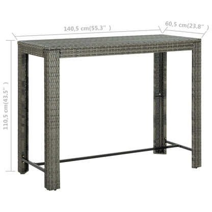 Tavolo Bar da Giardino Grigio 140,5x60,5x110,5 cm in Polyrattan - homemem39