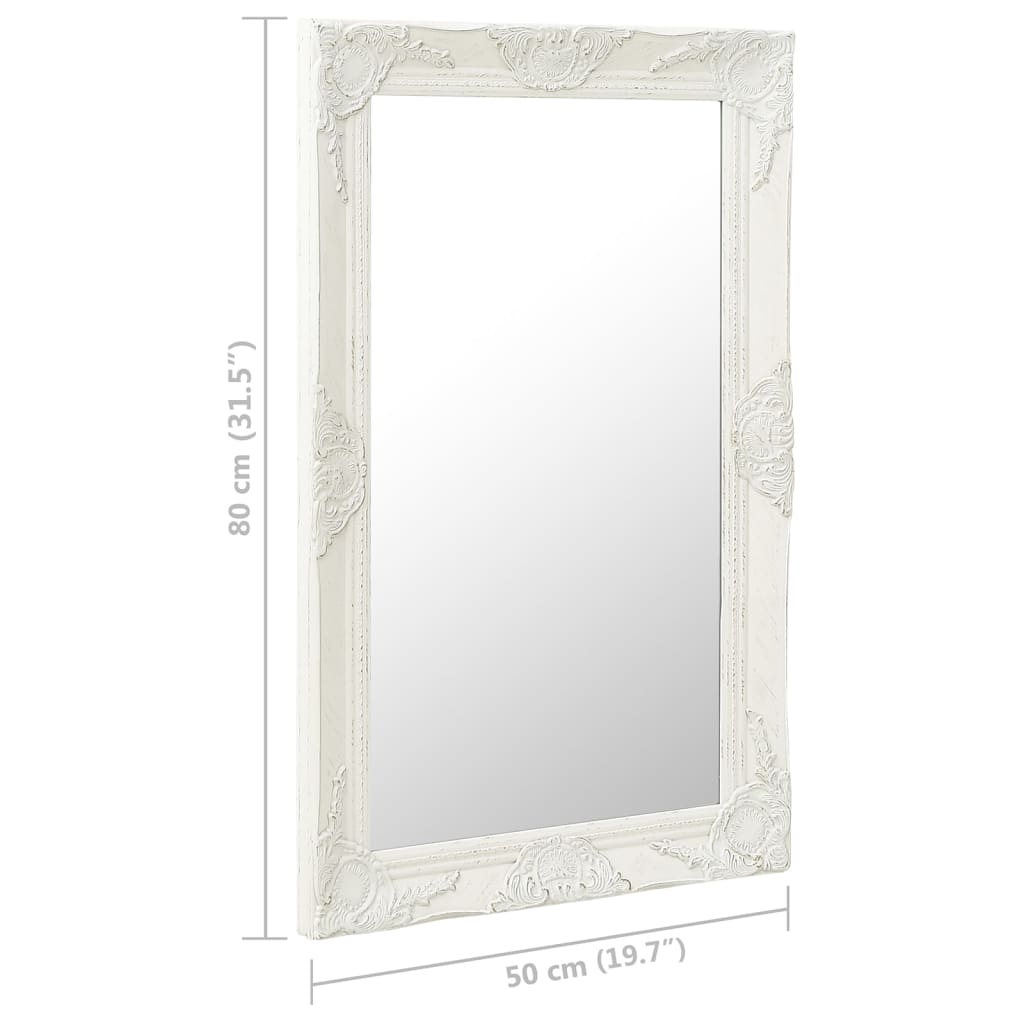 Specchio da Parete Stile Barocco 50x80 cm Bianco - homemem39