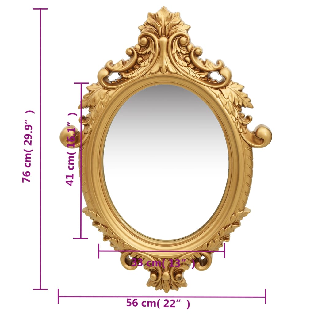 Specchio da Parete Stile Castello 56x76 cm Oro - homemem39