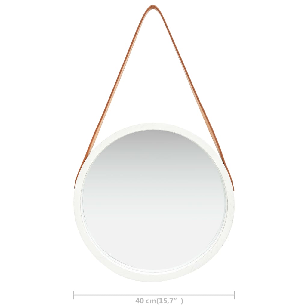 Specchio da Parete con Cinghia 40 cm Bianco | homemem39