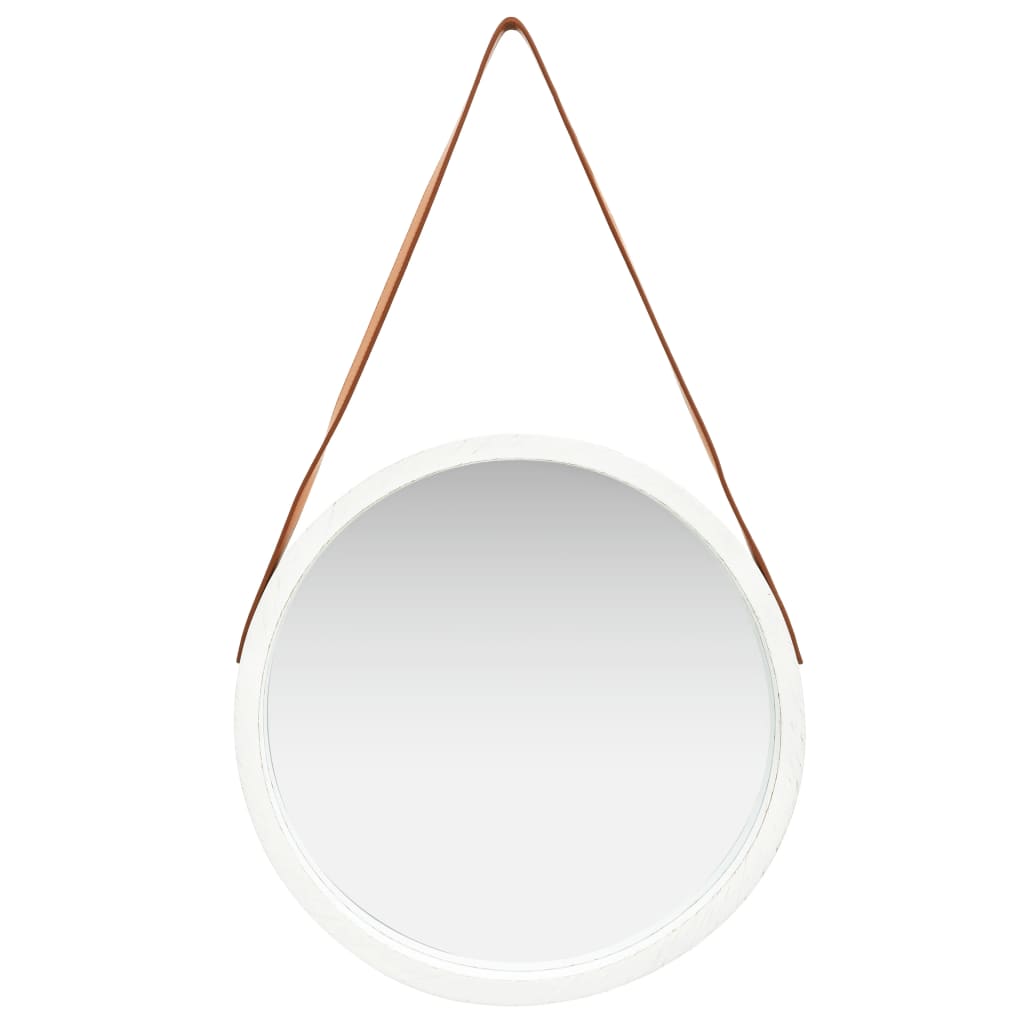 Specchio da Parete con Cinghia 50 cm Bianco | homemem39