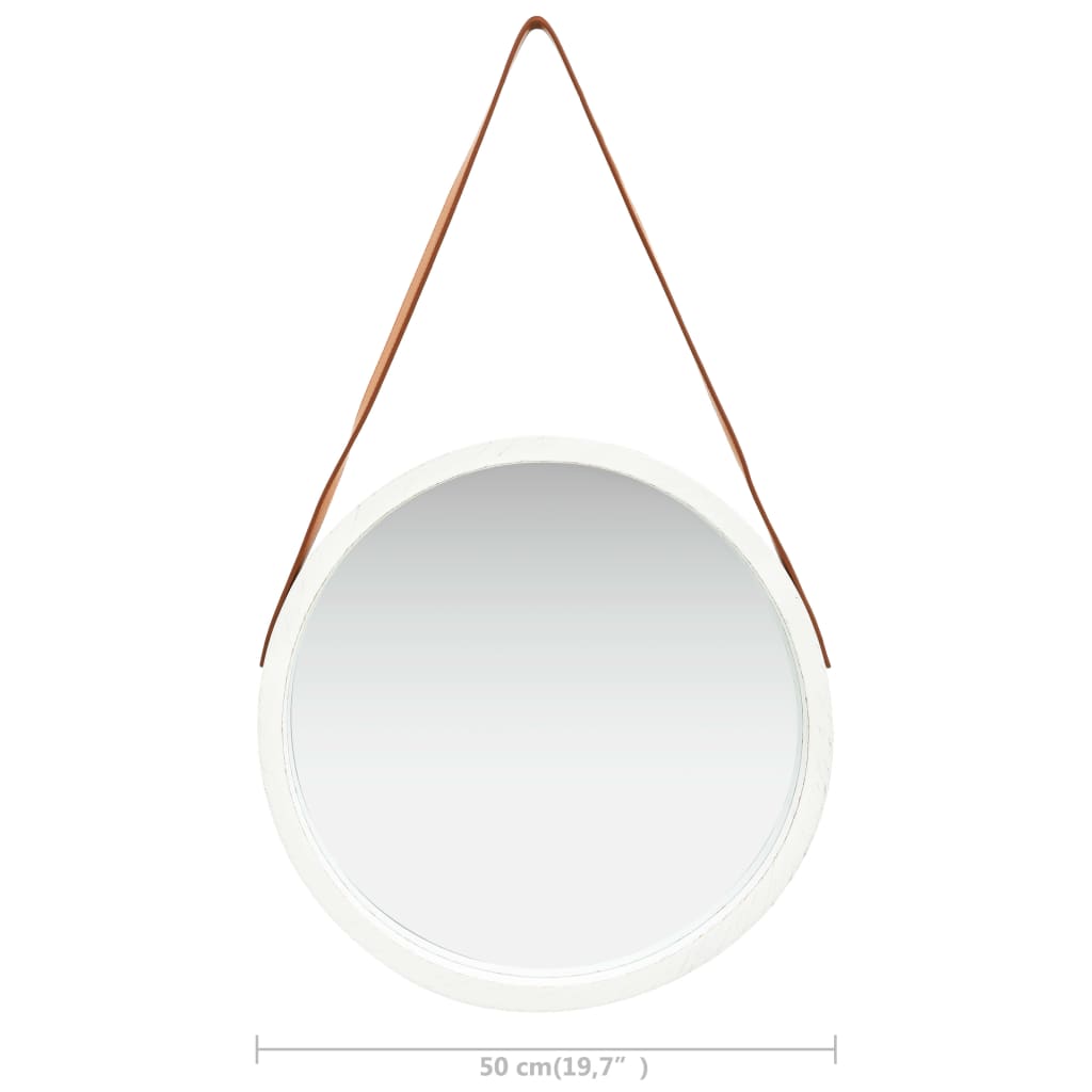 Specchio da Parete con Cinghia 50 cm Bianco | homemem39