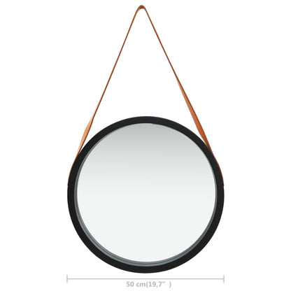 Specchio da Parete con Cinghia 50 cm Nero | homemem39