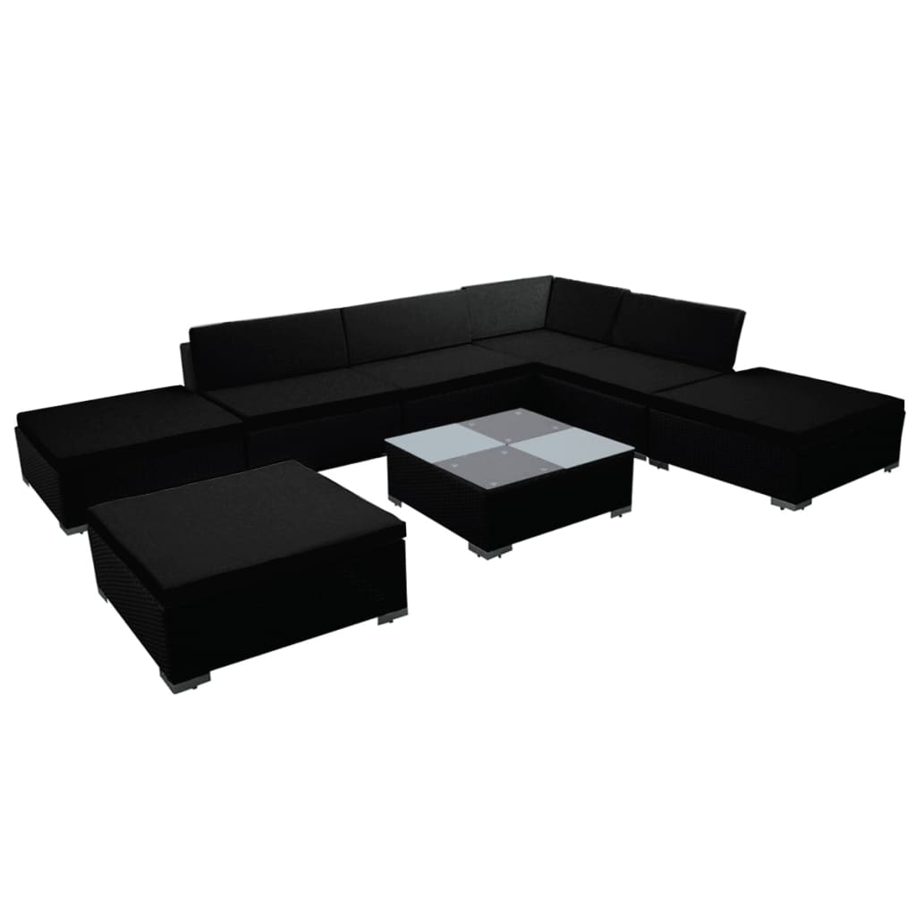 Set Mobili da Giardino con Cuscini 8 pz in Polyrattan Nero | homemem39