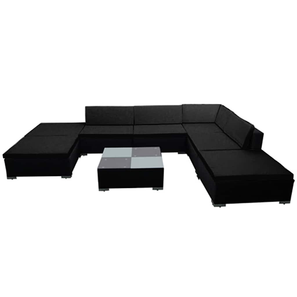 Set Mobili da Giardino con Cuscini 8 pz in Polyrattan Nero | homemem39