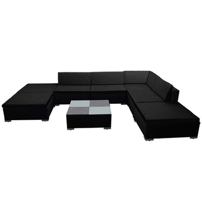 Set Mobili da Giardino con Cuscini 8 pz in Polyrattan Nero | homemem39