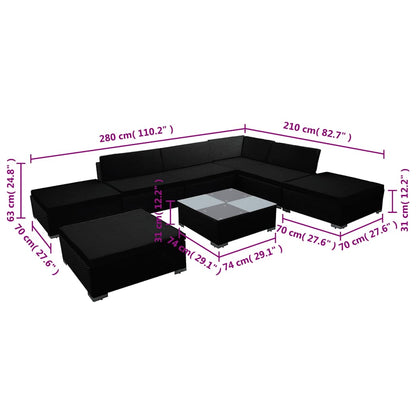 Set Mobili da Giardino con Cuscini 8 pz in Polyrattan Nero | homemem39