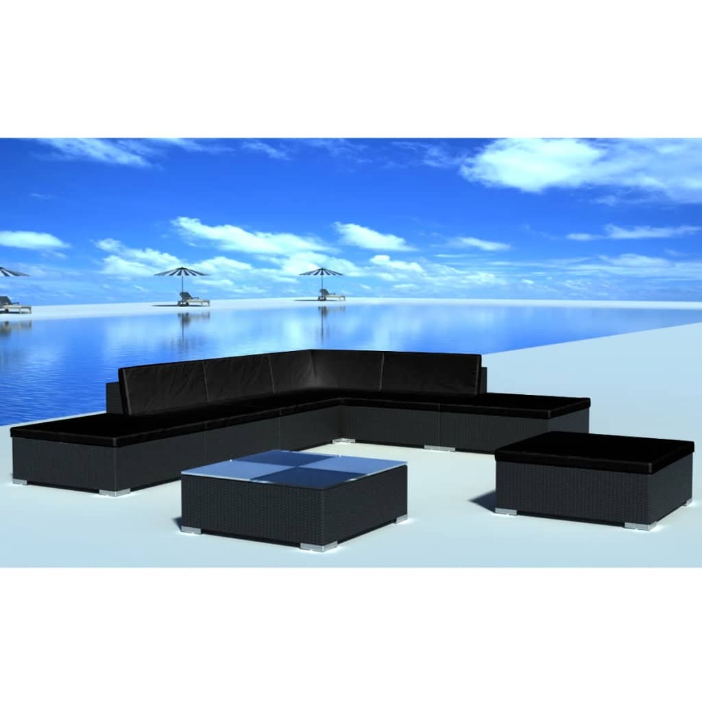 Set Mobili da Giardino con Cuscini 8 pz in Polyrattan Nero | homemem39