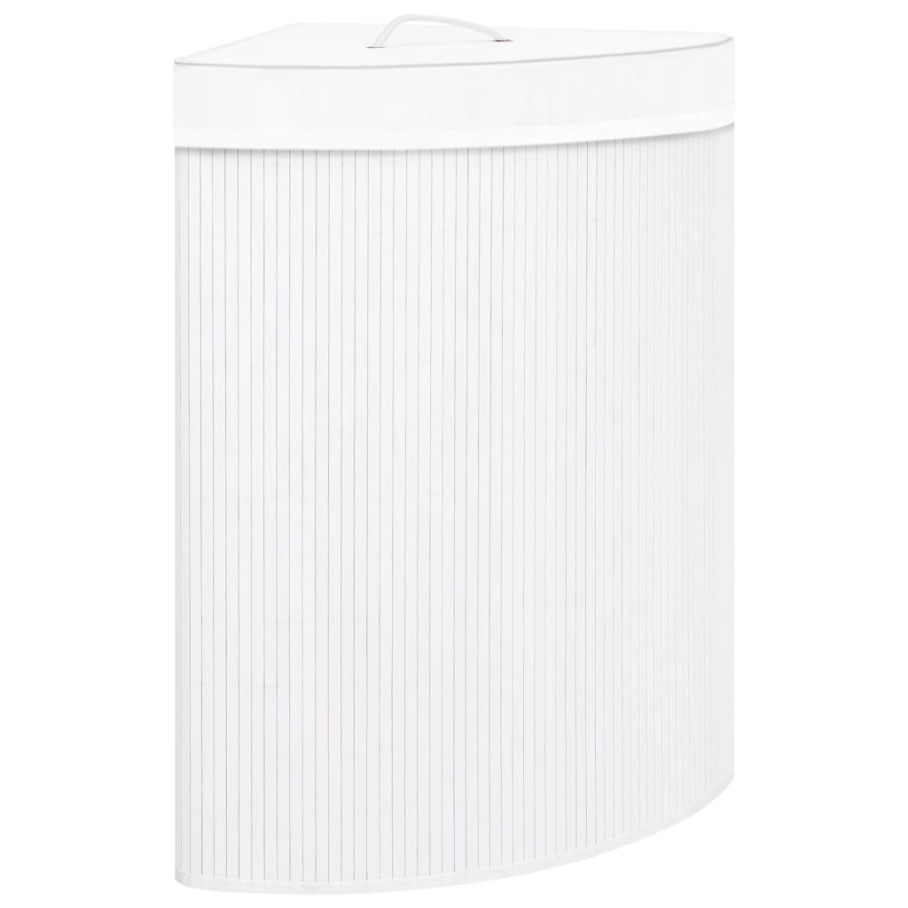 Cesto Portabiancheria Angolare in Bambù Bianco 60 L | homemem39