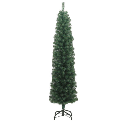 Albero di Natale Artificiale Sottile con Base Verde 210 cm PVC