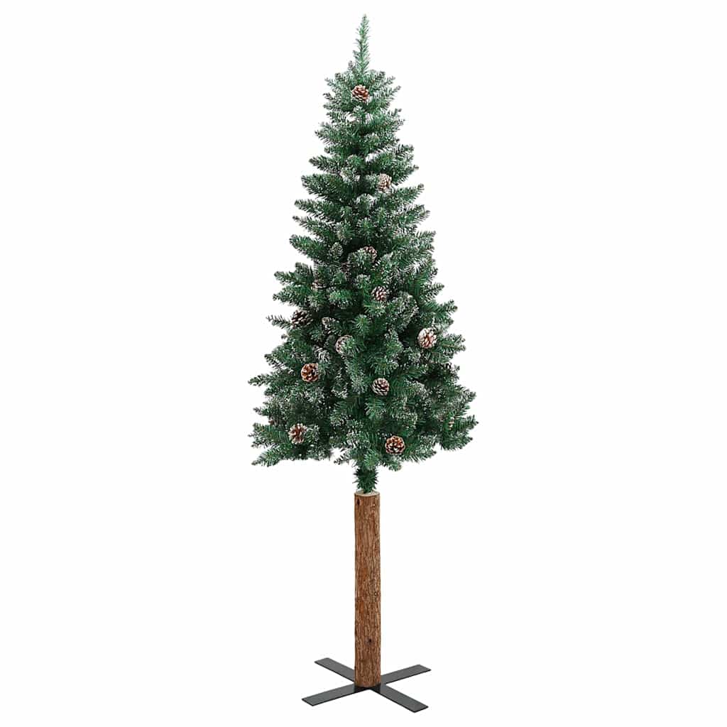 Albero di Natale Sottile con Legno Vero e Neve Verde 150 cm