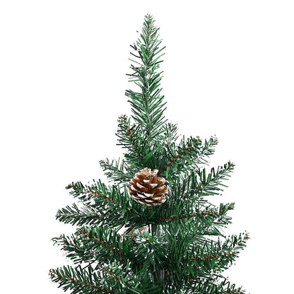 Albero di Natale Sottile con Legno Vero e Neve Verde 180 cm