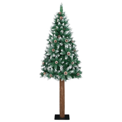 Albero di Natale Sottile con Legno Vero e Neve Verde 210 cm