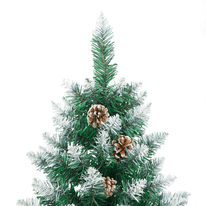 Albero di Natale Sottile con Legno Vero e Neve Verde 210 cm