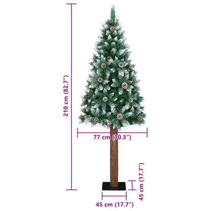 Albero di Natale Sottile con Legno Vero e Neve Verde 210 cm