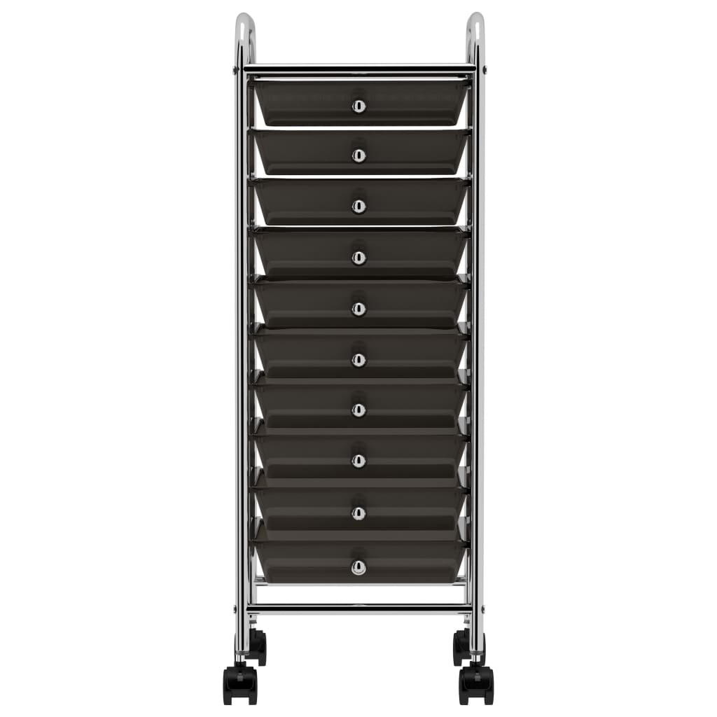 Carrello Portaoggetti Mobile con 10 Cassetti Nero in Plastica - homemem39