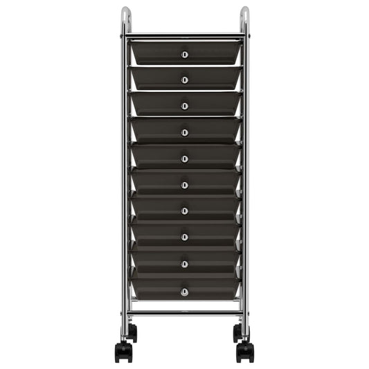 Carrello Portaoggetti Mobile con 10 Cassetti Nero in Plastica - homemem39