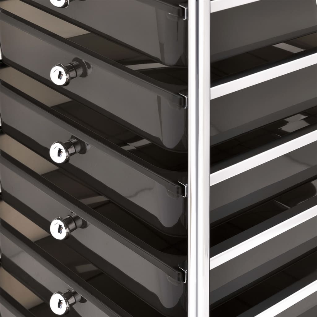 Carrello Portaoggetti Mobile con 10 Cassetti Nero in Plastica - homemem39