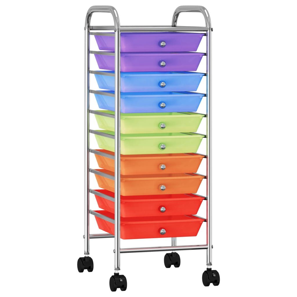 Carrello Portaoggetti con 10 Cassetti Multicolore in Plastica