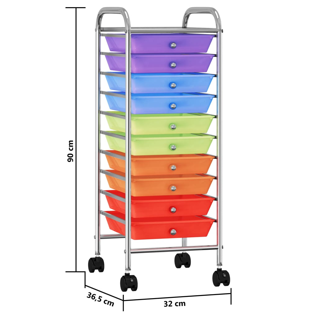 Carrello Portaoggetti con 10 Cassetti Multicolore in Plastica