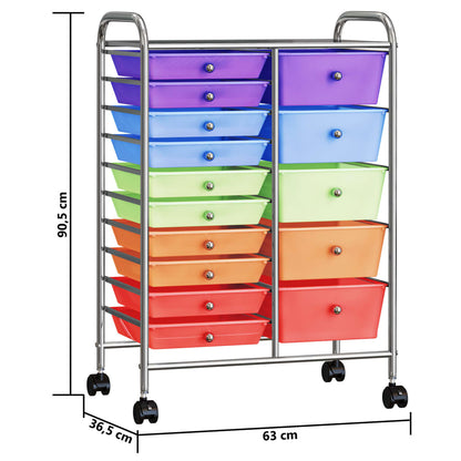 Carrello Portaoggetti XXL 15 Cassetti Multicolore in Plastica - homemem39