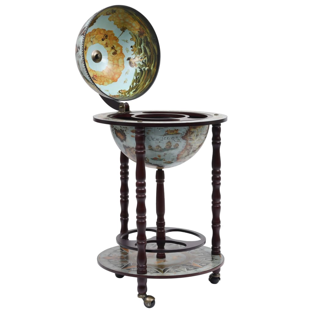 Minibar a Forma di Globo con Supporto in Legno di Eucalipto Blu - homemem39