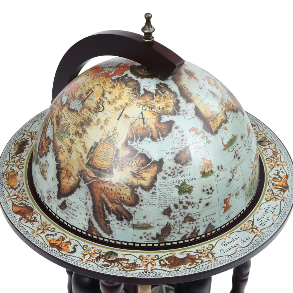 Minibar a Forma di Globo con Supporto in Legno di Eucalipto Blu | homemem39