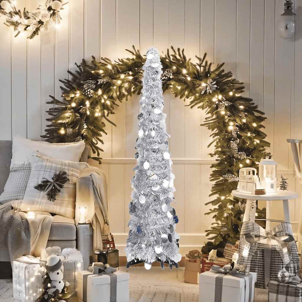 Albero di Natale Artificiale Apribile Argento 120 cm PET