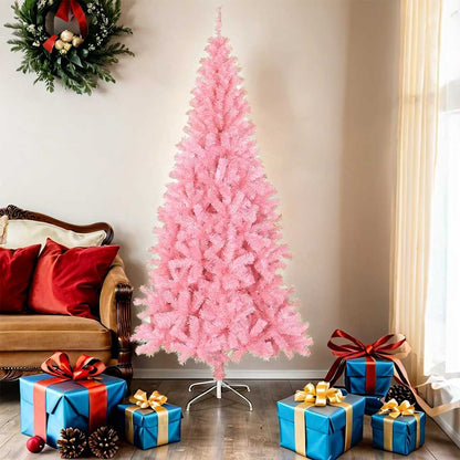 Albero di Natale Artificiale Sottile con Base Rosa 180 cm PVC