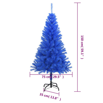 Albero di Natale Artificiale Sottile con Base Blu 150 cm PVC