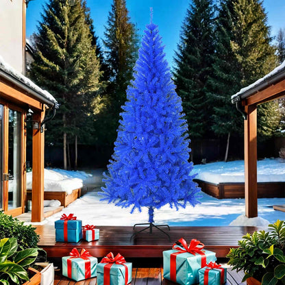 Albero di Natale Artificiale Sottile con Base Blu 210 cm PVC