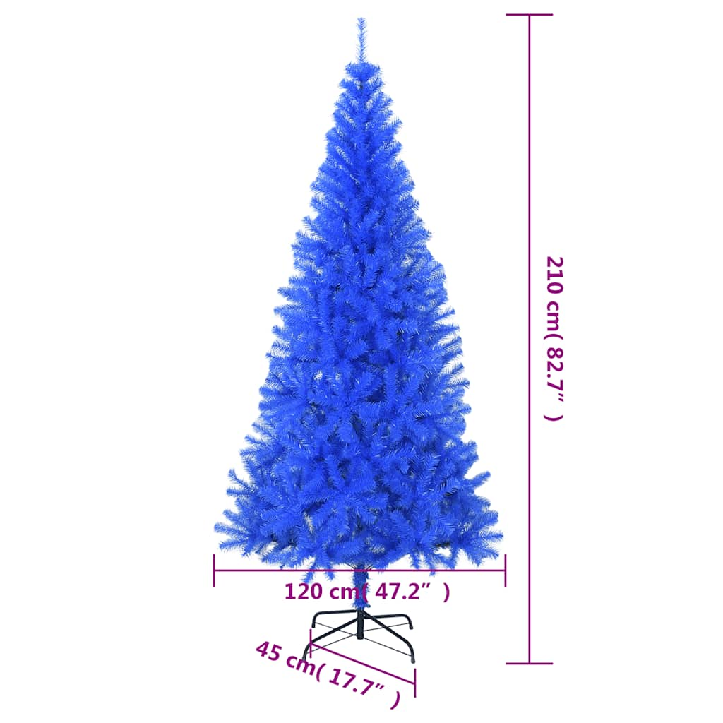 Albero di Natale Artificiale Sottile con Base Blu 210 cm PVC