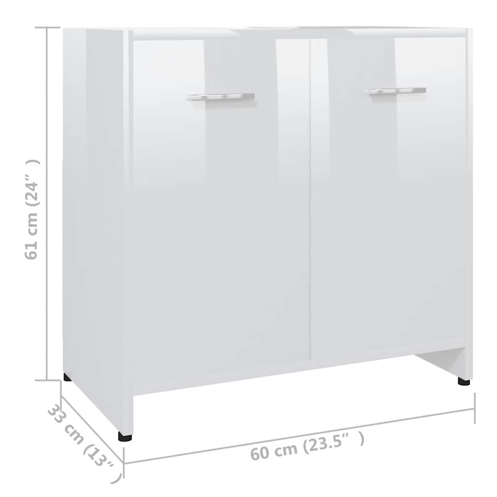 Mobile da Bagno Bianco Lucido 60x33x61 cm in Legno Multistrato - homemem39