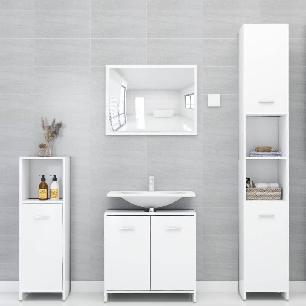 Armadio da Bagno Bianco 30x30x95 cm in Legno Multistrato - homemem39