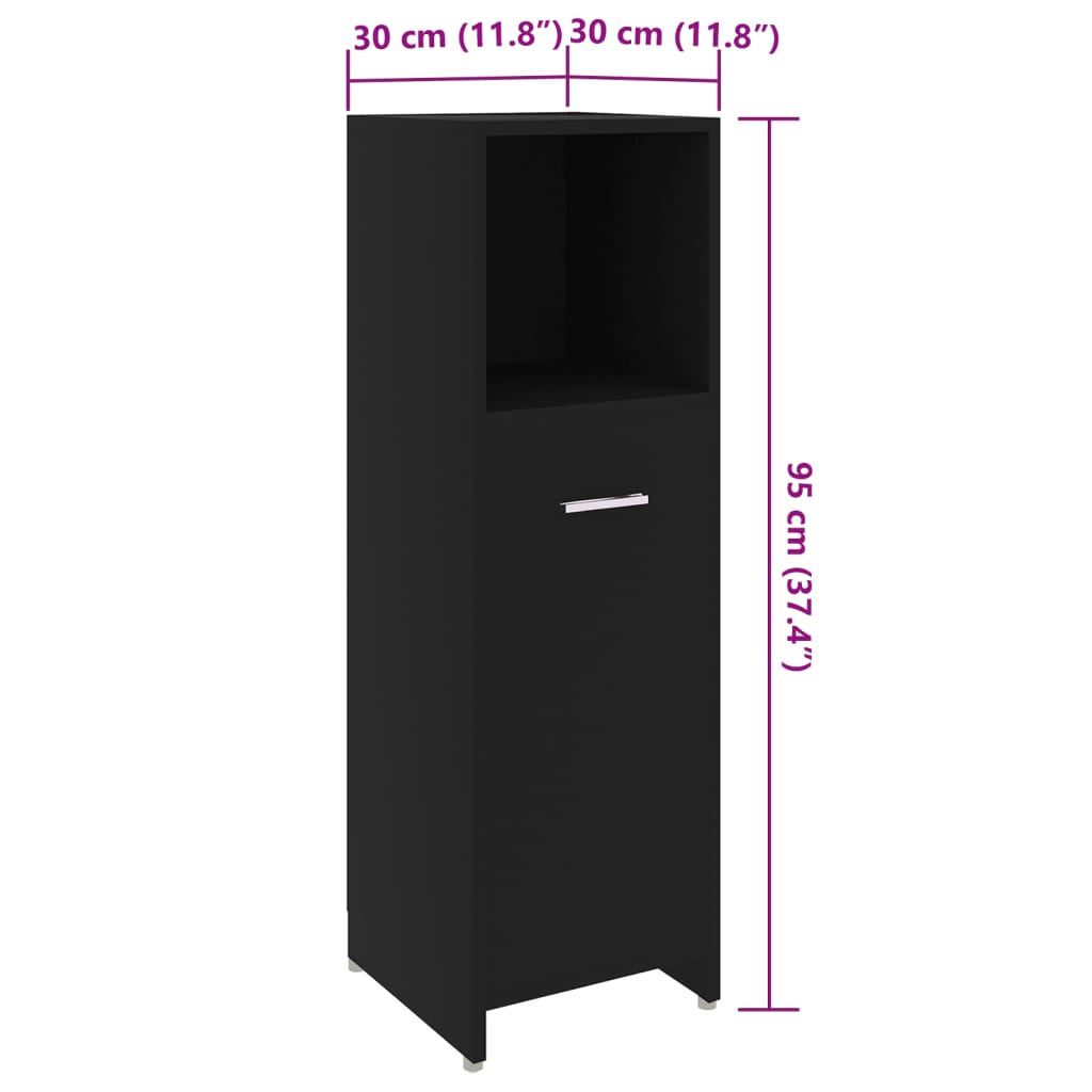 Mobile da Bagno Nero 30x30x95 cm in Legno Multistrato | homemem39