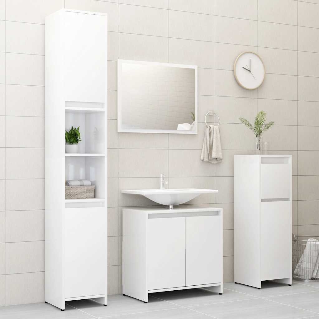 Set Mobili da Bagno Bianco Lucido in Legno Multistrato | homemem39