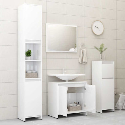 Set Mobili da Bagno Bianco Lucido in Legno Multistrato | homemem39