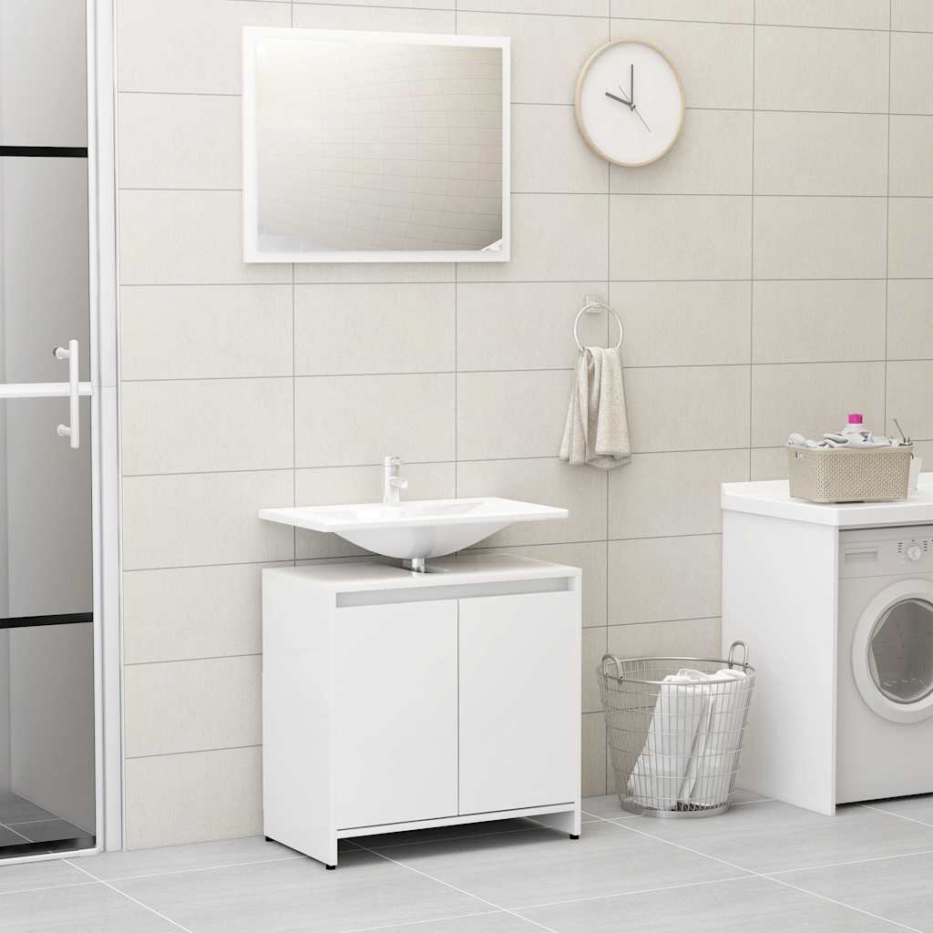 Set Mobili da Bagno Bianco Lucido in Legno Multistrato | homemem39