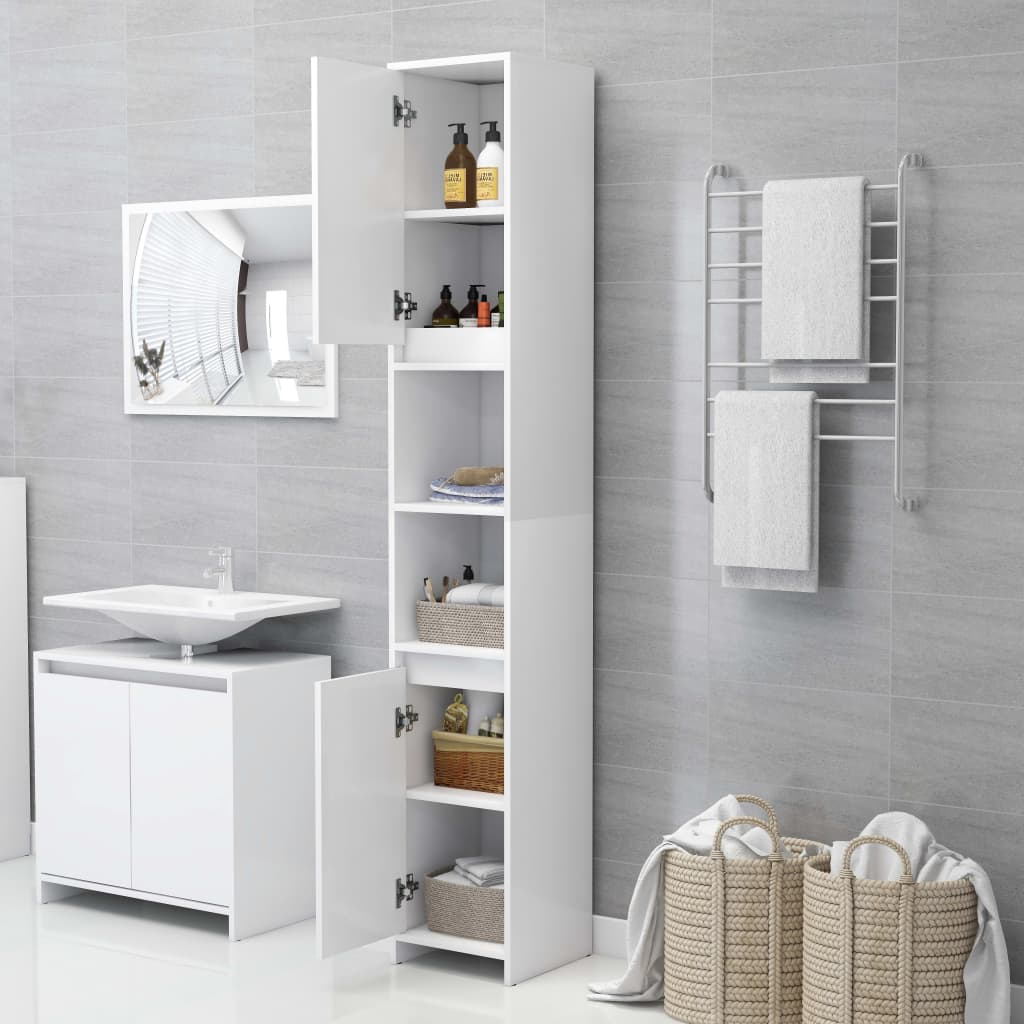 Mobile da Bagno Bianco 30x30x183,5 cm in Legno Multistrato | homemem39