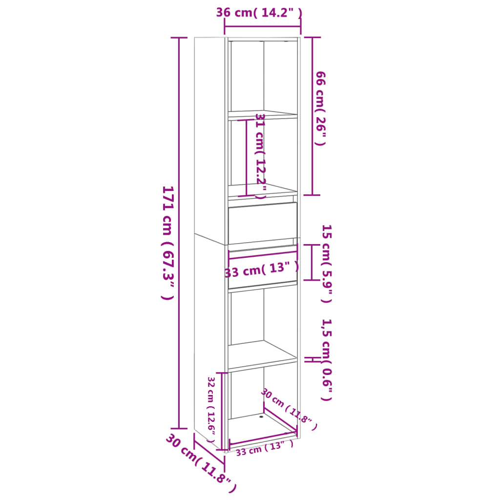 Libreria Grigio Cemento 36x30x171 cm in Legno Multistrato | homemem39