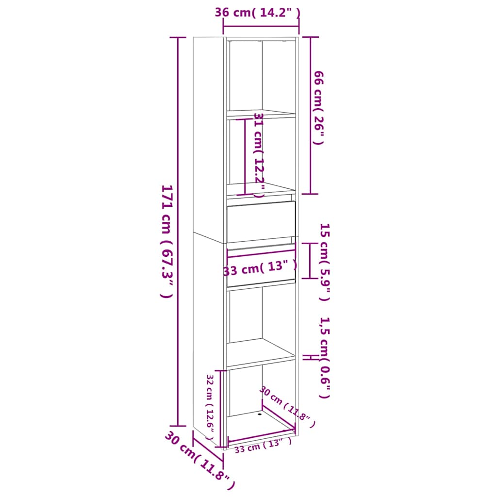 Libreria Grigio Cemento 36x30x171 cm in Legno Multistrato