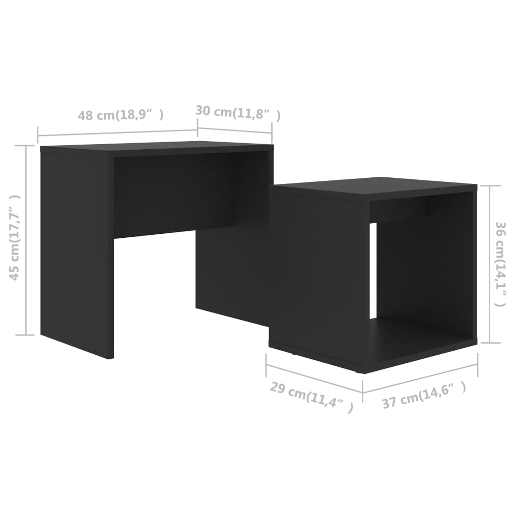 Set Tavolini da Salotto Nero 48x30x45 cm in Legno Multistrato | homemem39