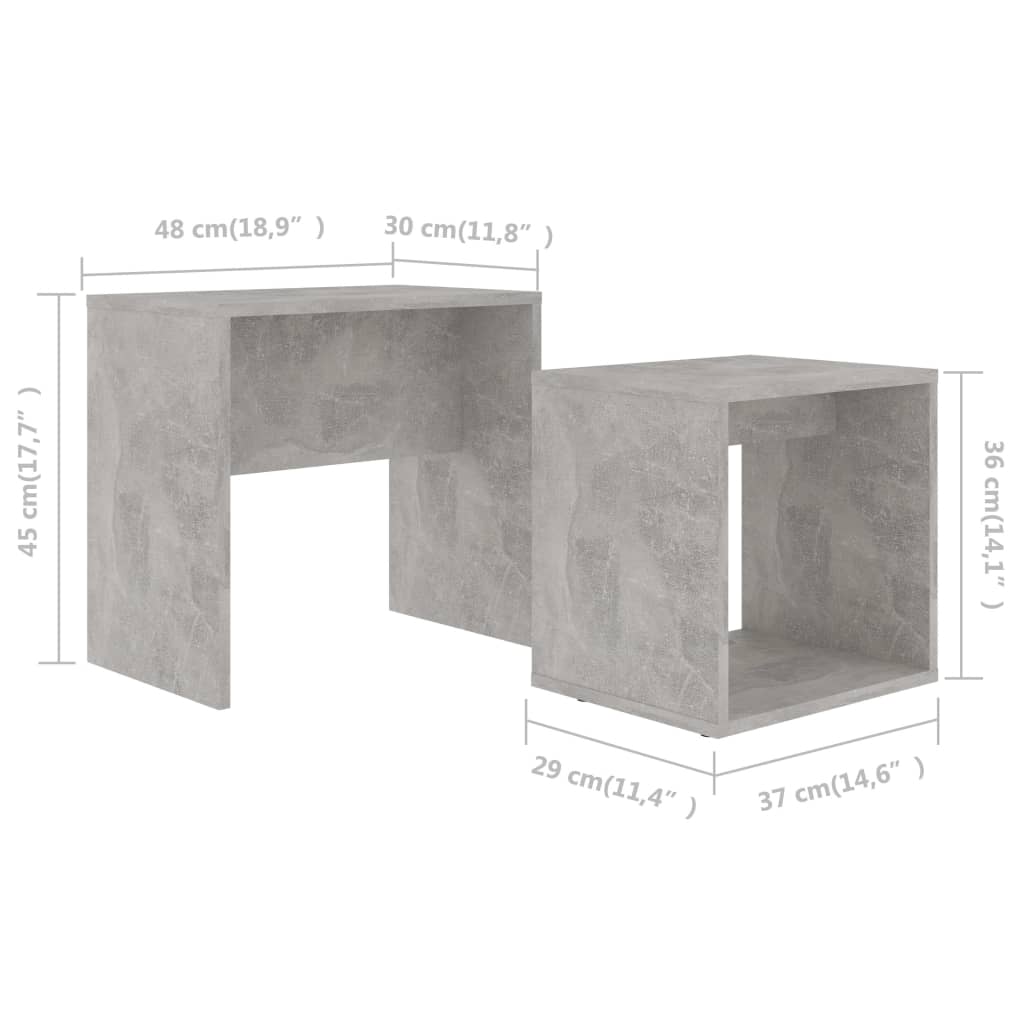 Set Tavolini da Salotto Grigio Cemento 48x30x45 cm Multistrato | homemem39