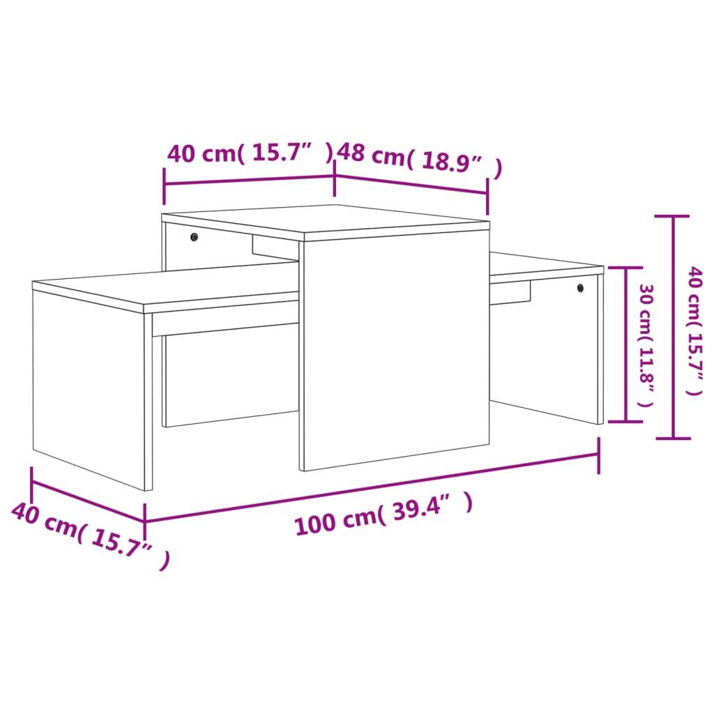 Set Tavolini da Salotto Grigio Cemento 100x48x40 cm Multistrato | homemem39