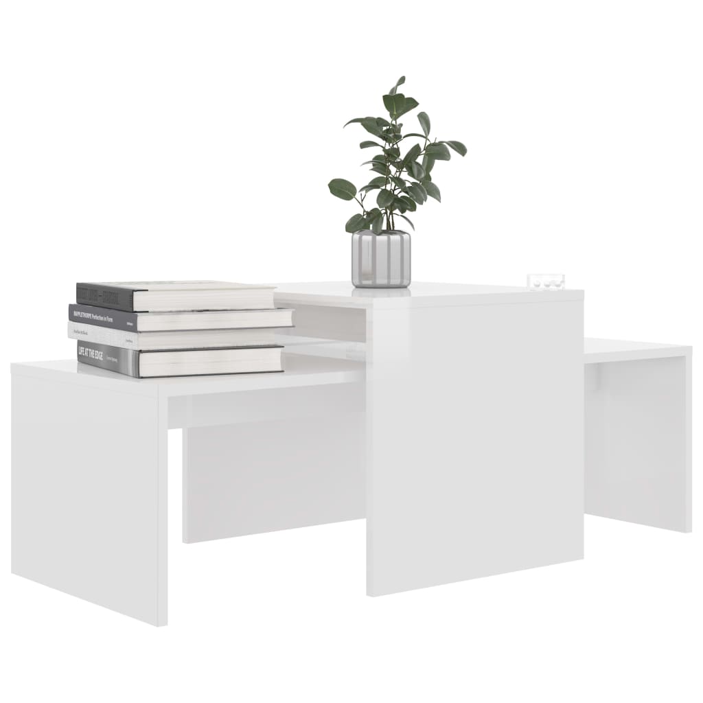 Set Tavolini da Salotto Bianco Lucido 100x48x40 cm Multistrato | homemem39