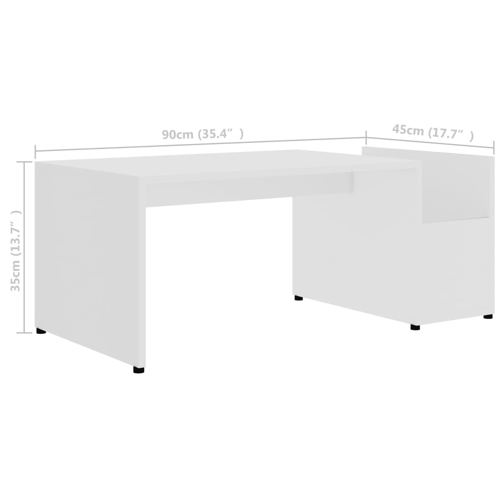 Tavolino da Salotto Bianco 90x45x35 cm in Legno Multistrato | homemem39