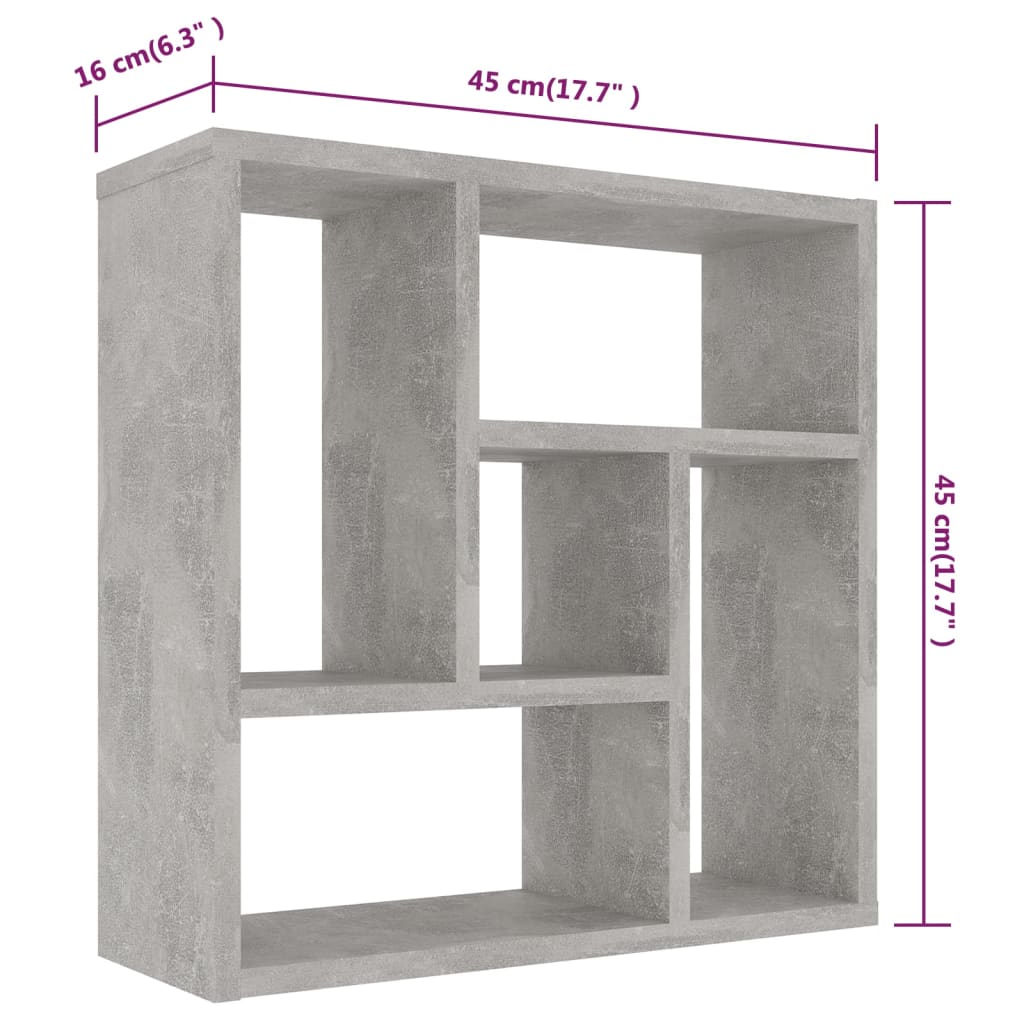 Scaffale a Parete Grigio Cemento 45,1x16x45,1 Legno Multistrato | homemem39