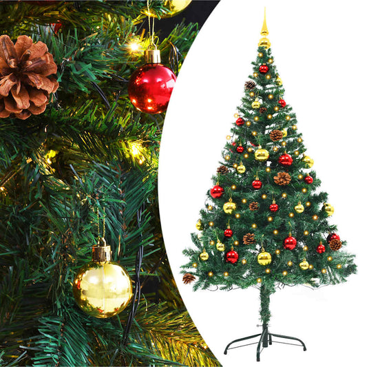 Albero di Natale Preilluminato con Palline Verde 150 cm