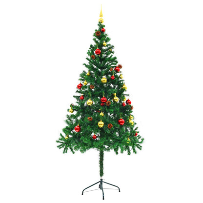 Albero di Natale Preilluminato con Palline Verde 180 cm