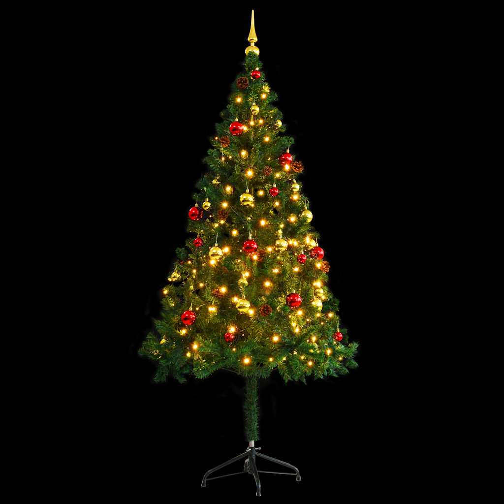 Albero di Natale Preilluminato con Palline Verde 180 cm
